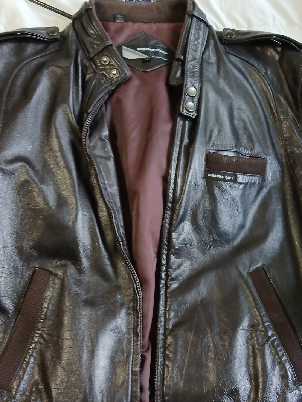 Members Only Dark Brown Leather Bomber Jacket Men's Size 44